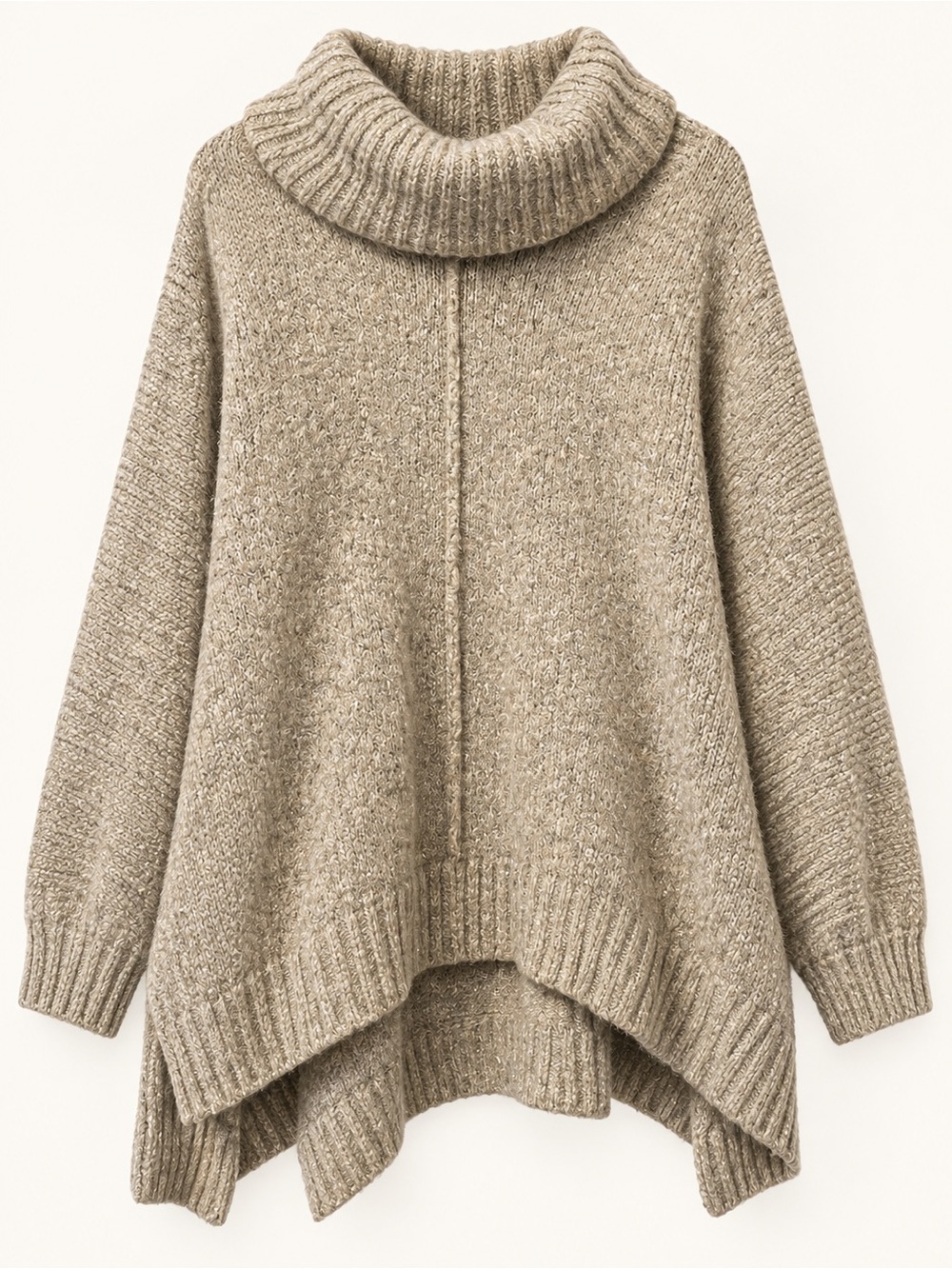 Kaisely Taupe Cowl-Neck Poncho Sweater